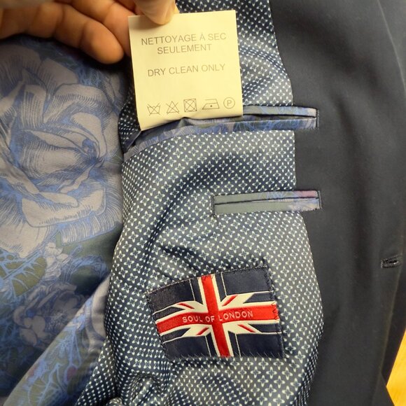 SOUL OF LONDON 2 Piece Slim Fit Dark Blue Suit Size Pants 37R Blazer 44R - Picture 10 of 11